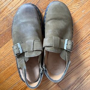 Dr. Martens Olive Green Leather Clog Mules with Buckle